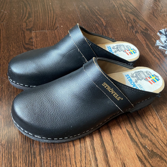 Brand new Vintage Strövels Men EUR 47 Wood Sole Leather Upper black - Picture 2 of 11